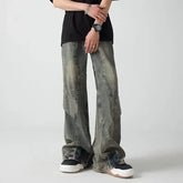 Threebooy Y2K Streetwear Old Blue Baggy Flare Jeans For Men Vintage Designer Clothes Harajuku Fashion Cotton Long Trousers